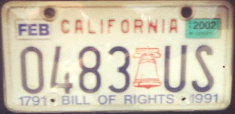 bill rights california 2002 bicentennial plates
