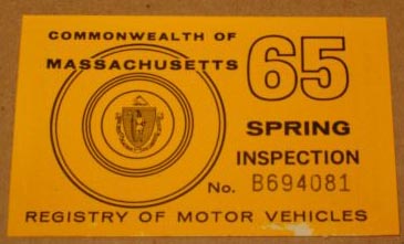 inspection massachusetts spring sticker windshield 1965