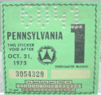 windshield 1973 inspection pa pennsylvania 1974 stickers bufs plates